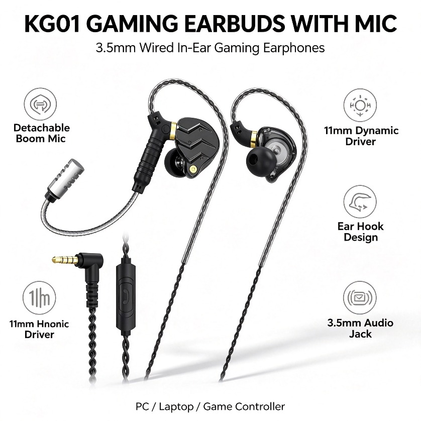 Pc Gaming Earphones - 마이크가 있는 이어버드 유선 게이밍 분리형